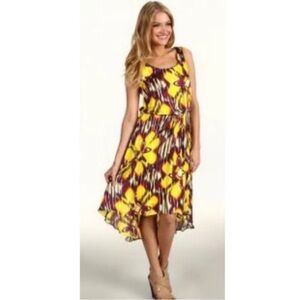 $139 Vince Camuto Yellow Multi Floral Print Sleeveless High Low Dress ~‎ 2